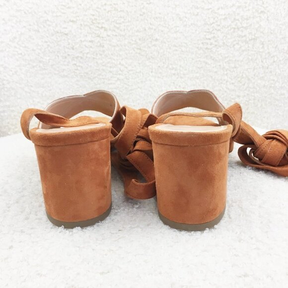 new sz 8 Charles David Blossom Ankle Tie Sandal Suede Rust block heels Lace up - Picture 5 of 11